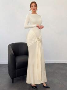 Aloruh Brown Dress For Women, New Autumn/Winter Collection - Apricot - View 5