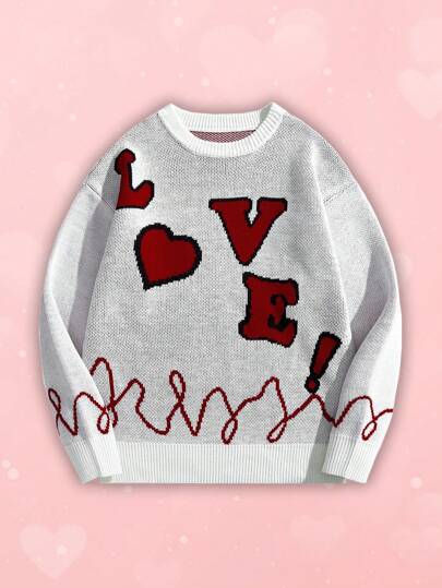 Street Life كنزة صوفية بمطبوعات يونيسكس متنوعة للفالنتاين/الحب/الأزواج/القلب/XOXO/قبلات/غرام وقبلات/اكوني لي/حبيبي/طفلي/قبلة/شفاه/قلب/كيوبيد/ملاك/وردة/ابتسامة/فراشة/كرز/فراولة/وردة ثلاثية الأبعاد/زهرة/فيونكة، للاستخدام اليومي في عيد الحب