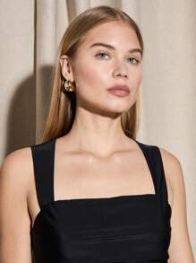 AiiRZ Sleeveless Square Neck Corset Top Elegant Evening Wear Party Club Night Out Fitted Tank Business Casual Professional Office Workwear Basic Essential - Black - View 6