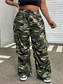 SHEIN EZwear Plus Size Casual Camouflage Pants, Simple Fashion Everyday Wear