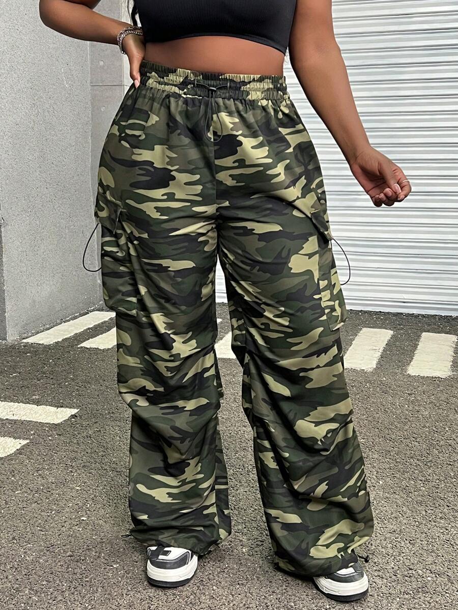 SHEIN EZwear Plus Size Casual Camouflage Pants, Simple Fashion Everyday Wear