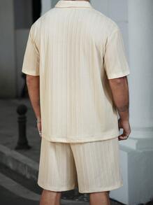 Manfinity Homme Plus Size Men Solid Color Short Sleeve Polo Shirt And Shorts Set - Apricot - View 2