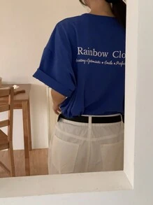 DAZY Women's Round Neck Printed Casual Short Sleeve T-Shirt Summer Oversized T-Shirt - Blue - View 2