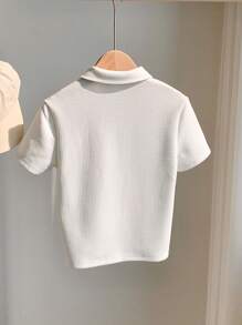 SHEIN Babyboy 可爱百搭白色针织翻领 Polo 衫，夏季 - 彩色 - 查看 3