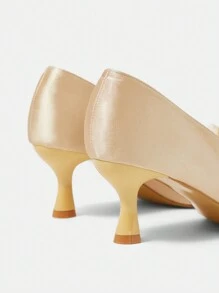 CUCCOO HITCHD 时尚优雅的金色蝴蝶结细高跟鞋，适合新年、情人节、新娘、派对、婚礼、约会、度假等场合春季鞋春假复活节舞会高跟鞋 - 芥末黃 - 查看 6