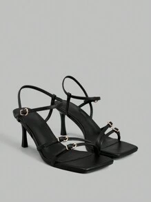 Ontre Women's Fashion Striped Personalized Office Commute High Heel Sandals Spring Shoes Spring Break Easter Prom Heels For Christmas - Black - View 2