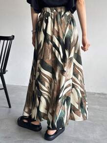 FRIFUL Women High Waist Long Floral Print Skirt, Vacation Style Summer Clothing