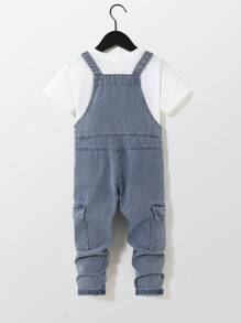 小男孩个性化百搭舒适休闲度假街头酷炫时尚无弹力薄款牛仔背带裤，春秋