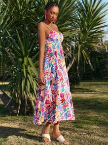 Travachic 度假休闲印花吊带裙、休闲度假装、度假夏季沙滩装、女士连衣裙、女士度假装 - 彩色 - 查看 6