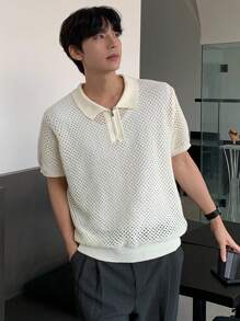 DAZY Men's Summer Zipper Half-Zip Ribbed Knit Vacation Sweater - White - View 1