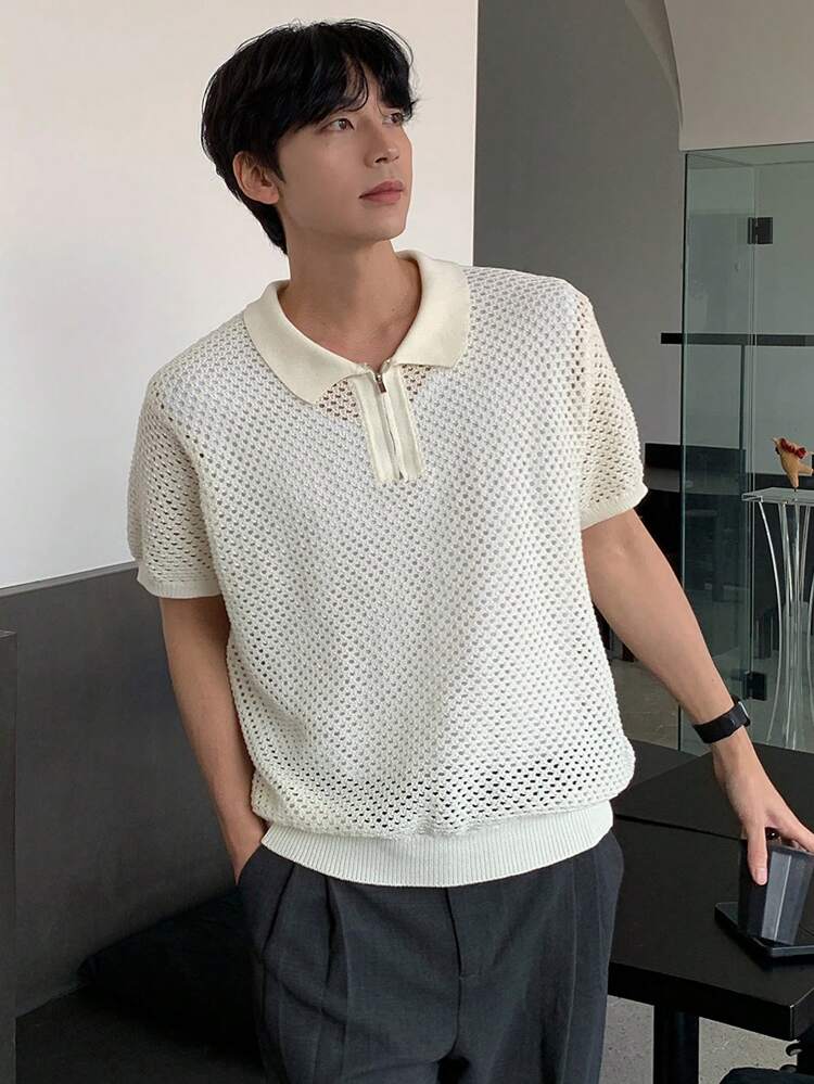 Men's Summer Zipper Half-Zip Ribbed Knit Vacation Sweater