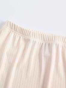 Women's Apricot Solid Color Fashionable Rib Knit Fish Tail Pencil Skirt - Apricot - View 6