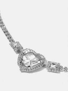 SHEIN SXY Dây thắt lưng thiết kế hình trái tim pha lê lấp lánh, thích hợp để mặc khi đi nghỉ - Bạc - Xem 5