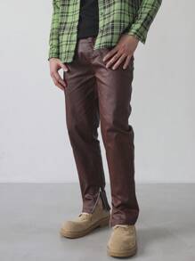 Manfinity Hypemode Jeans de unicolor con bolsillo, estilo casual sencillo para hombres, para uso diario - Rojo - Ver 4