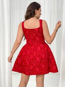 SHEIN Privé Plus Size Spring/Summer Comfortable Elegant New Year's Spring Festival Eve Date Night Party Solid Red Flounced Mini A-Line Waist Cinching Sexy Ruched Hem Sleeveless Spaghetti Strap Dress For Women Valentine's Day