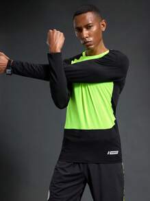 Acti Log Áo thun thể thao dài tay ôm sát phối màu, nhanh khô dành cho nam, thích hợp cho tập luyện thể dục, tập luyện thể hình, và quần short thể thao nén dành cho nam. - màu đen - Xem 3