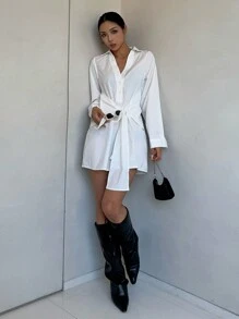 DAZY Áo cánh mùa hè đơn sắc, tay dài buộc dây, dáng rộng, trang nhã, thường ngày, quần áo mùa thu cho nữ - trắng - Xem 5