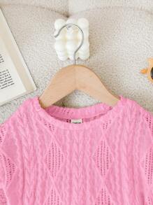 SHEIN Leap Crew 女婴超大休闲圆领短袖T恤，纹理面料