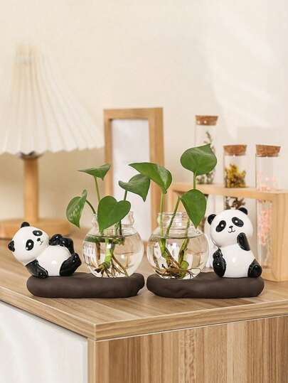 1pc Panda Glass Hydroponic Vase - Stylish Transparent Flower Container For Home Decor - Perfect Tabletop Accent For Living Room, Bedroom & Special Occasions Like Easter, Mother's Day, And Weddings