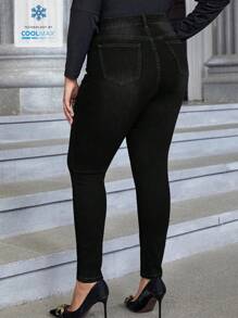 Selenza Coolmax Plus Size Solid Color Casual Denim Jeans, Fashionable Daily Wear