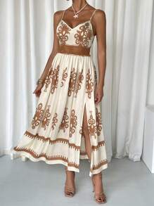 SHEIN Frenchy 女士波西米亚长裙，简约时尚休闲日常 - 杏色 - 查看 5