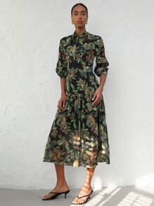 Aveloria Modichic Elegant Chiffon Contrast Color Floral Print Bowknot Waist Maxi Flared Dress For Women Fall Cloth For Women