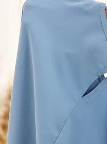 SHEIN 年轻女孩休闲领口荷叶边喇叭袖中长连衣裙 - 藍色 - 查看 6
