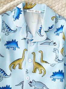 2pcs/Set Toddler Boys Cute Dinosaur Print Long Sleeve Top And Long Pants Home Outfit - Blue - View 6