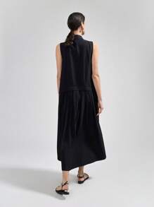 Ontre Robe décontracté ample et confortable à boutons devant sans manches, couleur unie, style urbain chic, convient pour le trajet domicile-travail - Noir - Voir 7