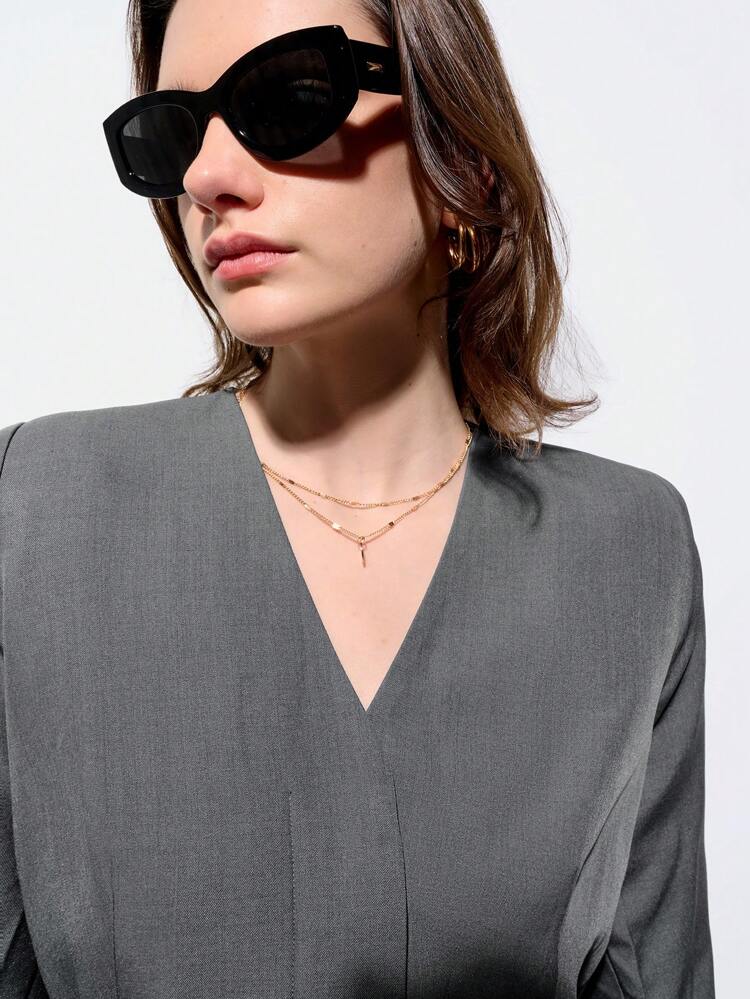 SHEIN Maija Spring And Summer New Style Gray Belted Woven Women's Suit Blazer Jacket, Urban, Modern, Elegant, Daily Casual Commuting, Suitable For Going Out, Holiday, Holiday Party, Wedding Date In Fall/Winter