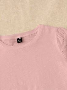 EMERY ROSE Solid Eyelet Embroidery Scallop Trim Tee - Baby Pink - View 4