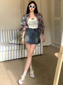 DAZY Women's Denim Skort With Pockets, Casual Design,Skorts Jorts - Blue - View 2