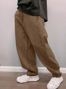 Claim Dot Men's Front Button Pocket Casual Tapered Leg Jeans - Camel - View 7