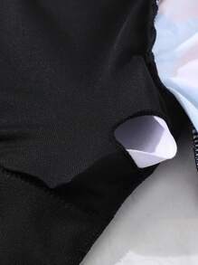 SHEIN 青少年女孩 2 件套热带植物叶和花卉印花拉链泳衣套装 - 彩色 - 查看 6