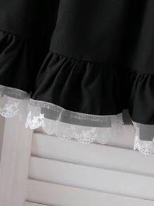 Tween Girls Casual Sweet Round Neck Short Sleeve Letter Print Cropped T-Shirt And High Waist A-Line Lace Trim Skirt Set, Summer