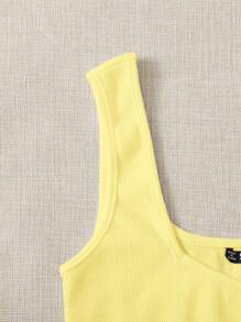 SHEIN Essnce Women's Simple Wide Strap Knitted Tank Top, Casual & Holiday Wear - Yellow - View 4