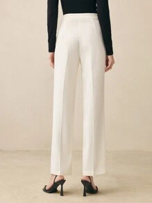 BizChic Women's White Non-Matching Metal Buckle Design Business Pants, Spring & Summer - Apricot - View 7