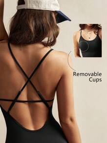 VARSITIE Sling Large Backless Short Slim Fit Women Sports Jumpsuit - Black - View 8