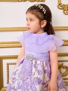 SHEIN Leap Crew Baby Girl Sweet Shoulder Attach Waisted Mid-Length Dress - Pink - View 6