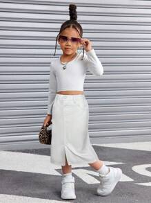 SHEIN TaviRue Young Girl Y2K Basic Black Y2K Denim Skirt,Cool Thanksgiving, Spring And Summer Casual Vacation Country Boho Wear, Beach Denim Skirt