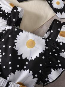 Infant/Baby Girl Floral Allover Print Minimalist Casual Romper - Black - View 4