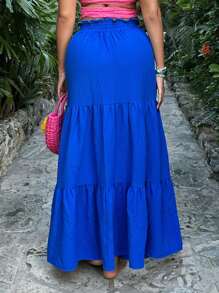 SHEIN SXY Jupe Femmes Couleur Unie Froncée Fendue Style Minimaliste A-Line, Décontractée et Vacances