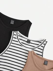 Bộ 3 áo ba lỗ dệt kim đơn giản thời trang thường ngày cho bé gái tuổi teen và chân váy - Nhiều màu - Xem 3