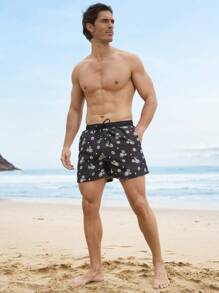 Manfinity Swimmode Men's Casual Ditsy Floral Drawstring Waist Beach Shorts Men Swim Trunks