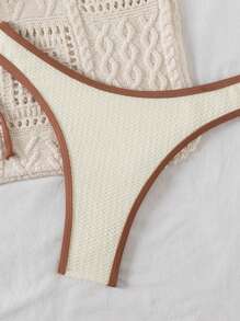 SHEIN Conjunto de bikini con parte superior e inferior con ribete contrastante, para uso en verano y vacaciones en la playa - Multicolor - Ver 3