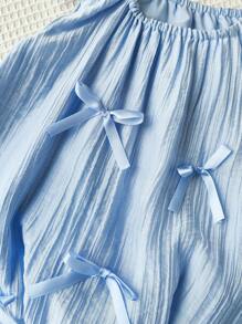 Souflis Souflis Abito azzurro acqua elegante e casual da ragazza, 0-3 anni, in chiffon super morbido, senza maniche, con fiocco - Blu - Visualizzare 7