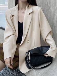 DAZY Women's Casual Office Double-Breasted Loose Blazer Business Attire - Khaki - View 1