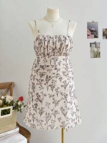 Soleia Große Größen Damen Boho Blume Muster gerafftes Urlaubskleid/Abschlussfeier/Schulanfang Lässig Kleid, geeignet für Herbst, für Sommer - Schwarz und Weiss - Übersicht 1