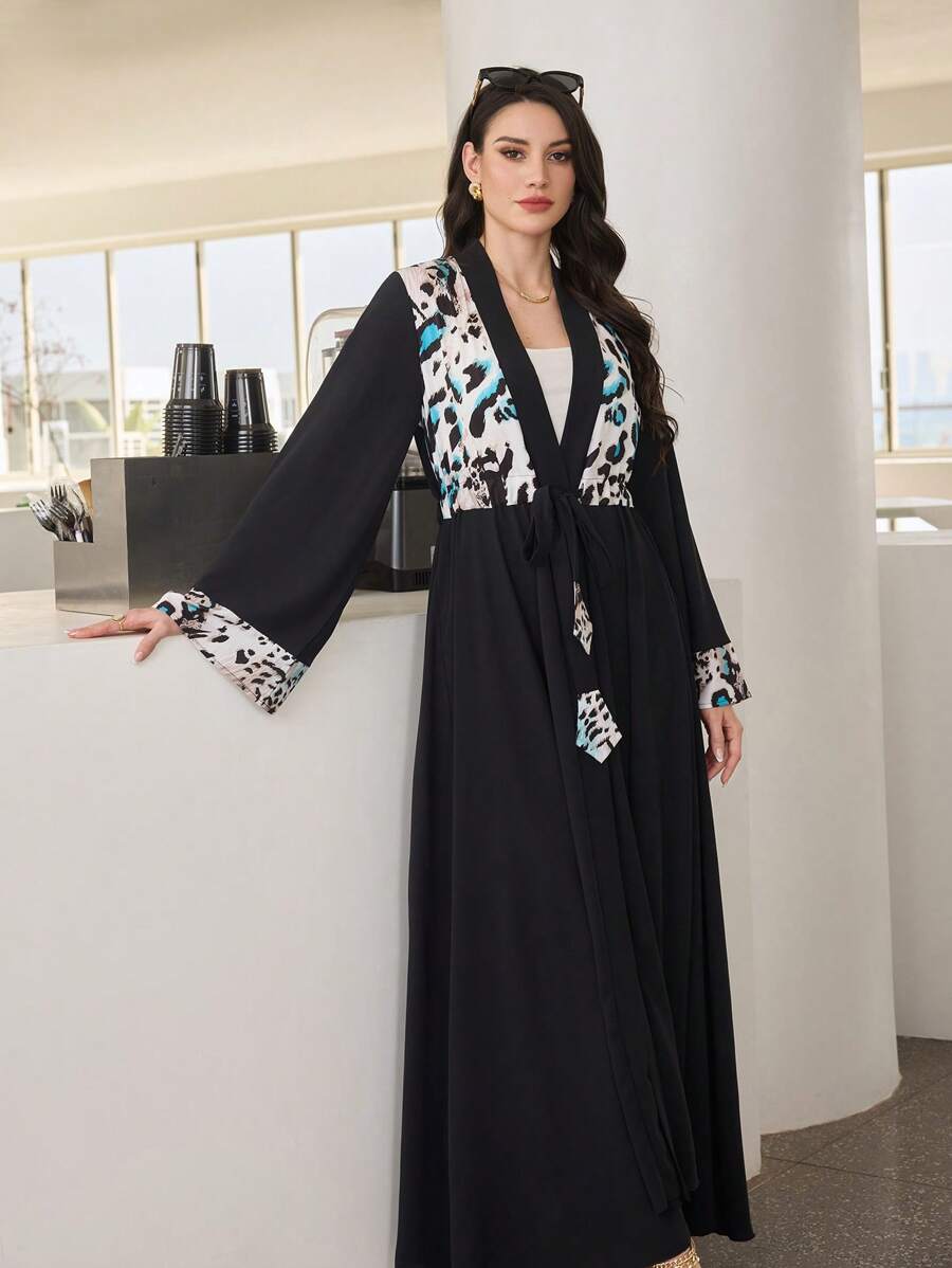 Al Najma 女士纯色拼布长袖休闲长袍连衣裙