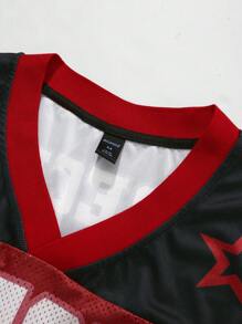 ROMWE MEN Prep Conjunto de camiseta de manga corta con cuello en V estampada digitalmente y shorts para hombres - Multicolor - Ver 7